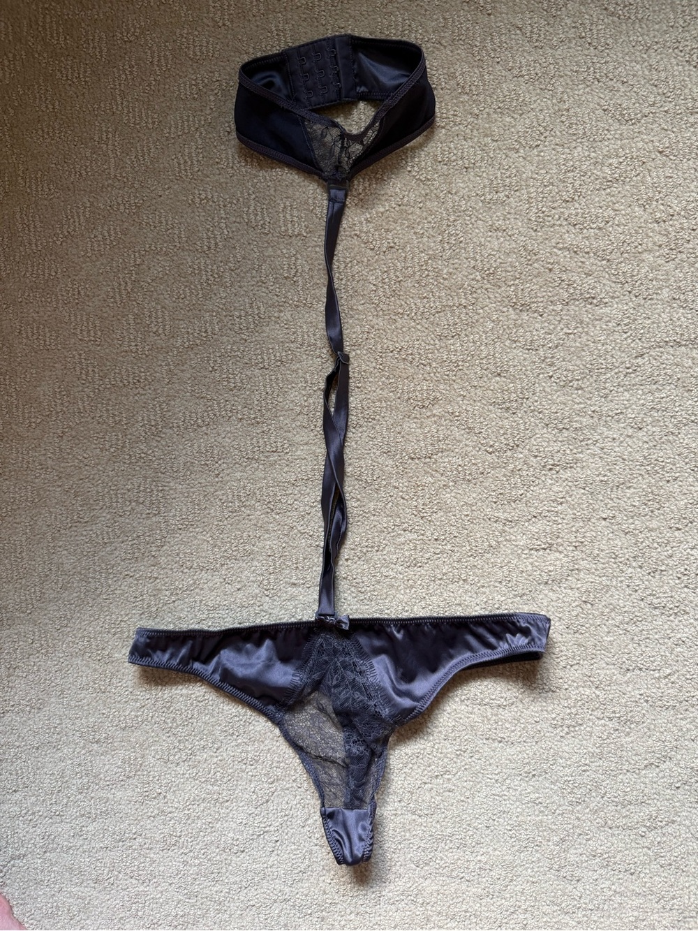 Maison Close  Deep Purple Satin & Lace One-Piece Harness Thong